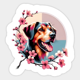 Drever in Spring with Cherry Blossoms and Flowers Sticker